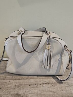 Kate Spade New York Atwood Place Bayley satchel in gray pebbled leather.
